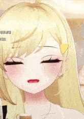 a close up of a girl 's face with korean writing behind her