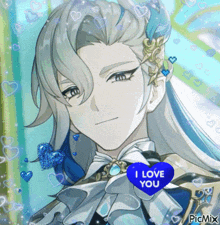 a man with a blue heart that says i love you on it