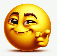 a yellow smiley face is pointing at the camera with its finger .