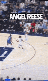 a basketball game is being played with the word angel reese on the bottom
