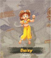 a cartoon character named daisy oasis is on a poster