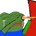 a cartoon of a green frog crying next to a red frog .
