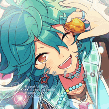 a picture of a boy with green hair and a necklace that says de freddy