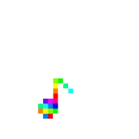 a rainbow colored music note made of colorful squares on a white background .