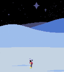 a pixel art drawing of a person flying in the sky