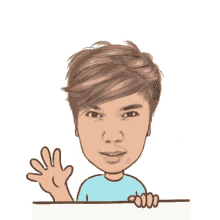 a cartoon boy is smiling and waving his hands in the air