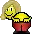 a pixel art cartoon of a woman with a smiley face on her head .