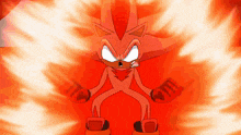 a cartoon character is surrounded by flames and looks very angry