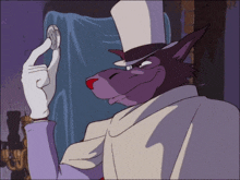 a cartoon character is wearing a top hat and gloves and holding a coin