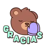 a brown teddy bear is holding a purple heart and the words gracias are below it