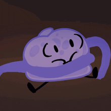 a cartoon drawing of a purple object with a sad look on its face