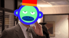 a man in a suit has a monkey face on his face