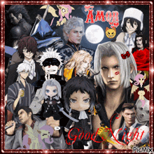 a collage of anime characters with the words good night written in red