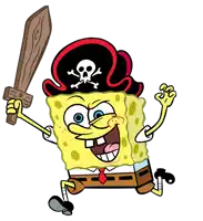 spongebob wearing a pirate hat and holding a sword