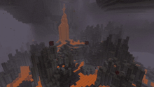 a screenshot of a minecraft world with a tower in the distance