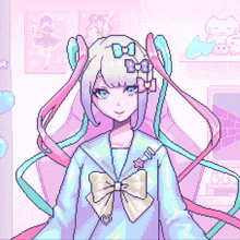 a pixel art of a girl with a bow on her hair
