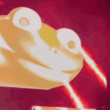 a close up of a frog 's face with two lasers coming out of it 's eyes .