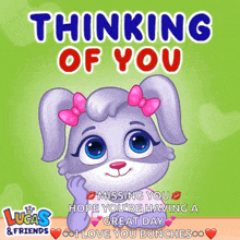 a lucas & friends greeting card with a bunny girl