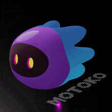 a purple and blue cartoon character with a purple glowing eye