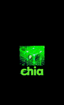 a black background with a green cube and the word chia on it