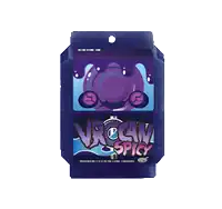 a purple box with a purple monster and the words volcano spicy