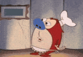 a cartoon character with a blue nose and a chef hat