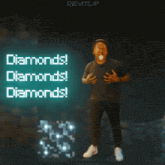 a man stands in front of a screen that says diamonds