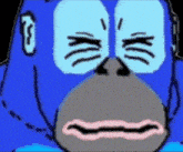 a drawing of a blue gorilla with the letter g on its face