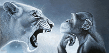 a painting of a lion and a chimpanzee with the year 2007 on the bottom left