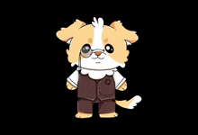 a cartoon of a dog holding two guns with ban bubbles around him