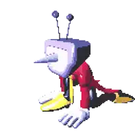a pixel art of a cartoon character with a television head