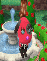 a cartoon character standing next to a fountain