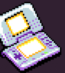 a pixel art of a purple and white item with a yellow border