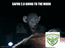 a picture of a monkey with the words safuu 2.0 going to the moon