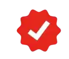 a red icon with a white check mark inside of it .