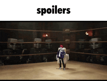 a cartoon character in a boxing ring with the word spoilers on the bottom