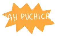 an orange star with the words " ah puchicat " on it