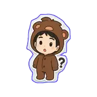 a cartoon of a boy in a teddy bear costume with a question mark on his back