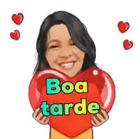a cartoon of a woman holding a heart that says " boa tarde "
