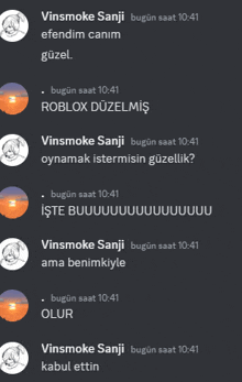 a screenshot of a conversation between vinsmoke and vinsmoke sanji