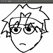 a black and white drawing of a boy with glasses