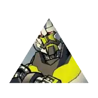 a pyramid with a picture of a yellow robot on it