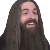 a man with a beard and long hair is smiling