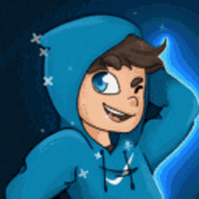 a cartoon boy wearing a blue hoodie with a nike logo on it