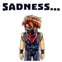 a cartoon of a ninja with the words sadness written below him