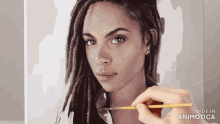 a painting of a woman with dreadlocks is being made in animatica