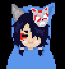 a pixel art of a girl with cat ears and a mask on her head