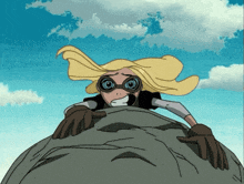 a cartoon of a woman wearing goggles and gloves