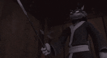 a black and white image of a cartoon character holding a stick