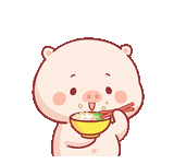 a cartoon pig is eating from a bowl with chopsticks .